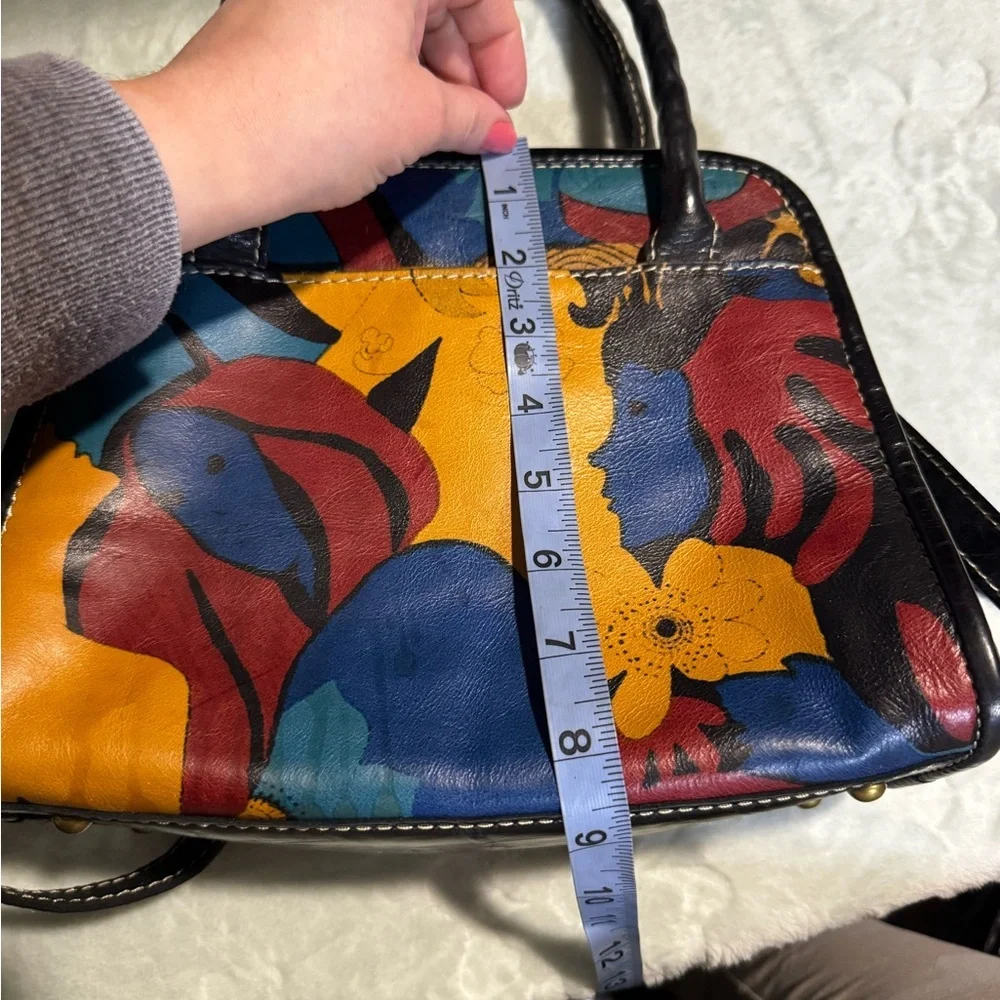 Patricia Nash leather top handle abstract faces crossbody bag